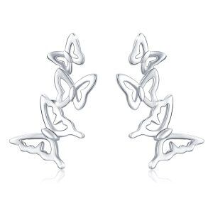 Sterling Silver 3D Butterfly Ear Climbers-0