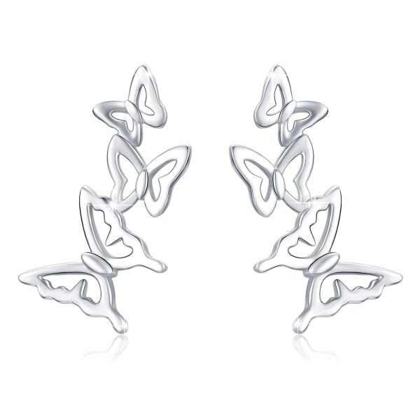 Sterling Silver 3D Butterfly Ear Climbers-0