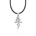 wholesale 925 Sterling Silver Cross with Serpent and Ankh Pendant Leather Chain Necklace for Men-0-0