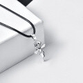 wholesale 925 Sterling Silver Cross with Serpent and Ankh Pendant Leather Chain Necklace for Men-0-2
