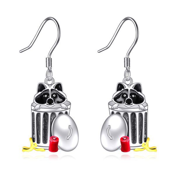 Sterling Silver Raccoon Dangle Drop Earrings-0