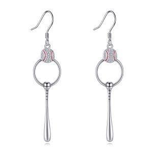 Sterling Silver Baseball Bat Drop Earrings-0