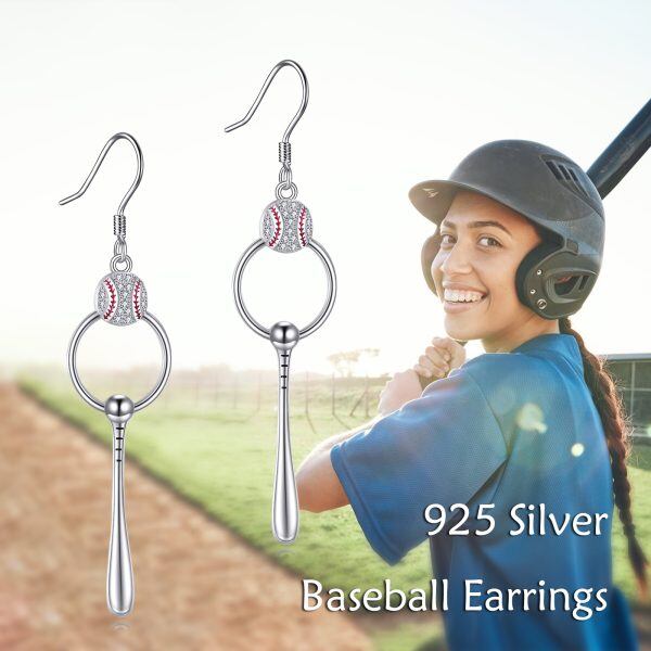 Sterling Silver Baseball Bat Drop Earrings-3