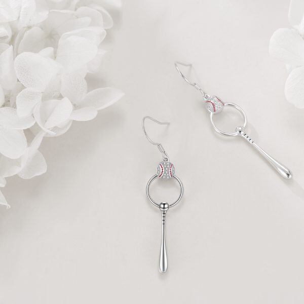 Sterling Silver Baseball Bat Drop Earrings-4