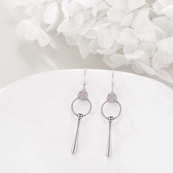 Sterling Silver Baseball Bat Drop Earrings-5