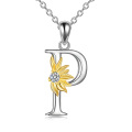 wholesale 925 Sterling Silver Metal Stone Sunflower Letter D Pendant Necklace for Women Charms -0-0