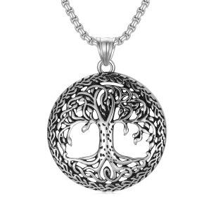 Sterling Silver Oxidized Tree Of Life Pendant Necklaces With Stainless Steel Chain-0