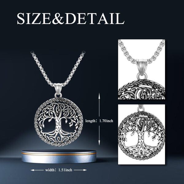 Sterling Silver Oxidized Tree Of Life Pendant Necklaces With Stainless Steel Chain-1