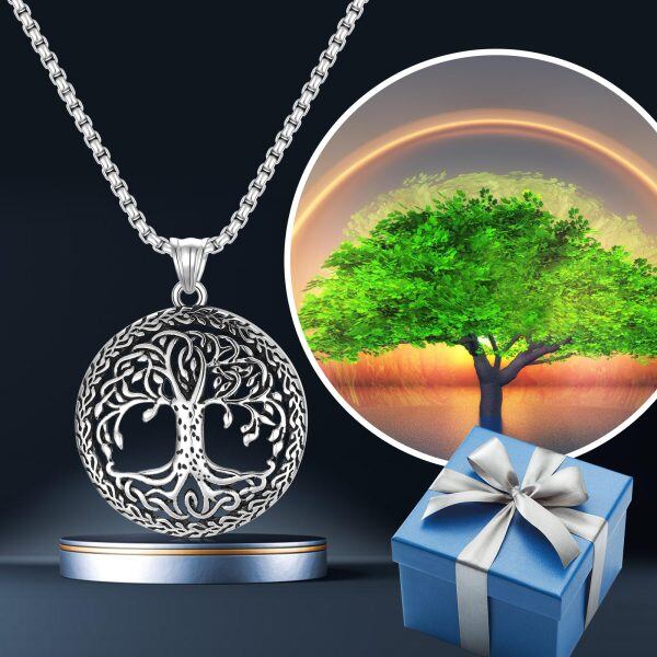 Sterling Silver Oxidized Tree Of Life Pendant Necklaces With Stainless Steel Chain-2