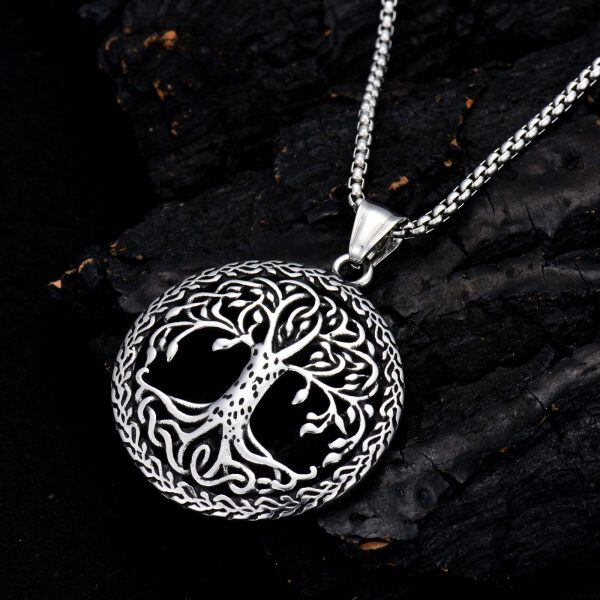 Sterling Silver Oxidized Tree Of Life Pendant Necklaces With Stainless Steel Chain-4