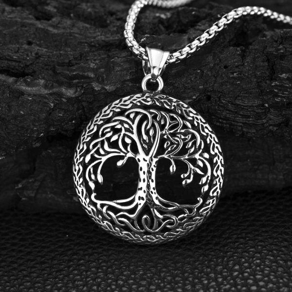 Sterling Silver Oxidized Tree Of Life Pendant Necklaces With Stainless Steel Chain-5