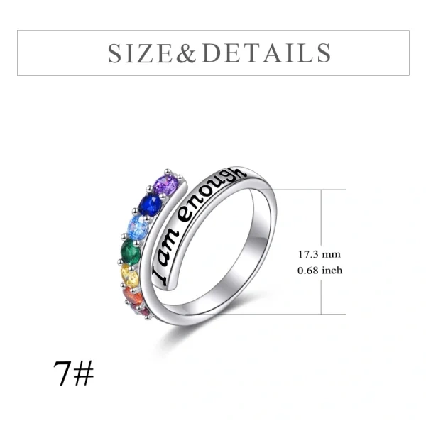 Sterling Silver "I Am Enough " Adjustable Chakra Ring-1