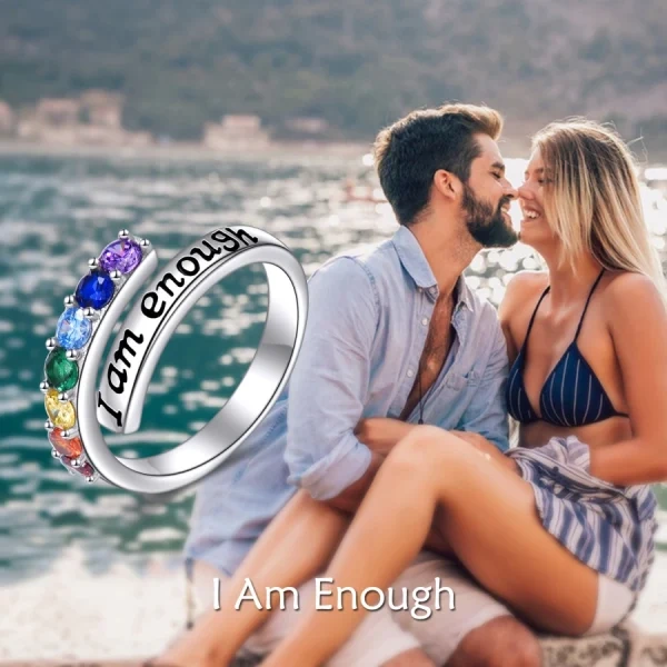 Sterling Silver "I Am Enough " Adjustable Chakra Ring-2