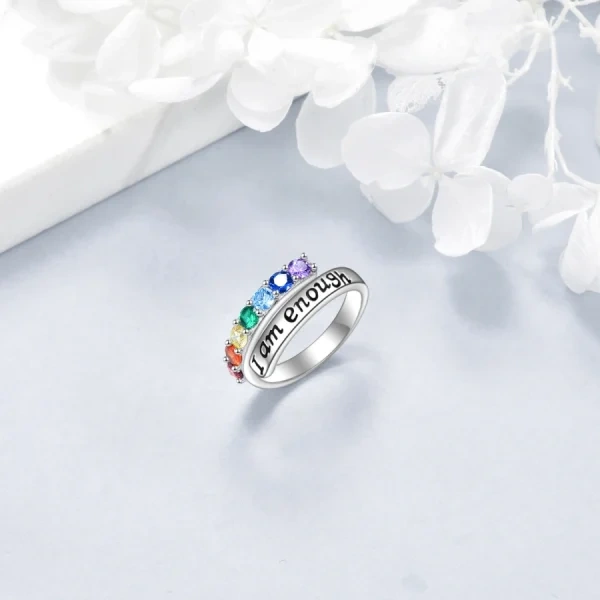 Sterling Silver "I Am Enough " Adjustable Chakra Ring-4