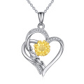 wholesale Gold-Plated 925 Sterling Silver Natural Diamond Sunflower Heart Pendant Necklace for Women-0-0