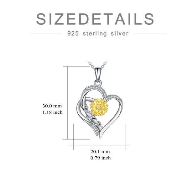 Sterling Silver Diamond Heart Pendant Necklace With 18K Gold Plated Sunflower-1