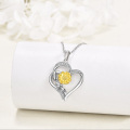 wholesale Gold-Plated 925 Sterling Silver Natural Diamond Sunflower Heart Pendant Necklace for Women-0-2