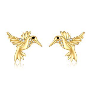 14K Gold Hummingbird Stud Earrings-0