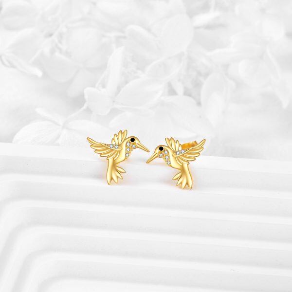 14K Gold Hummingbird Stud Earrings-2