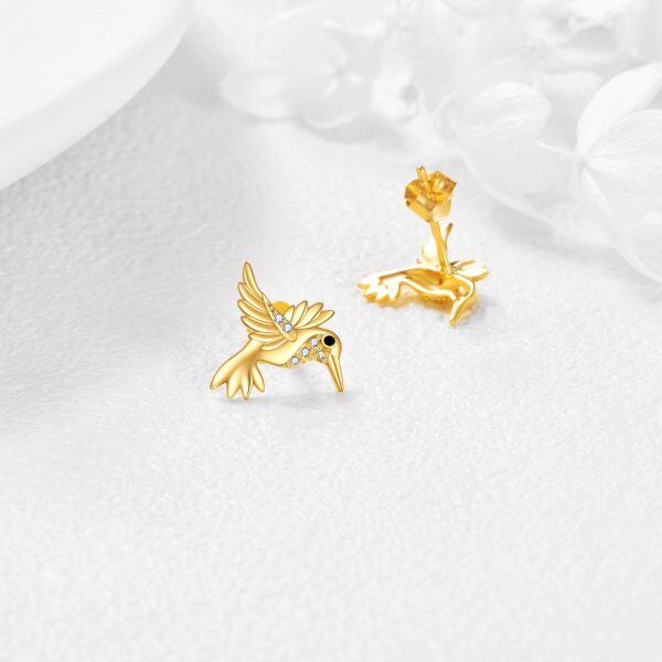 14K Gold Hummingbird Stud Earrings-3