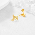 wholesale 14K Gold Diamond Hummingbird Stud Earrings for Women and Girls-0-3