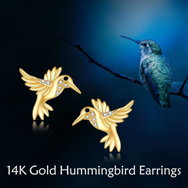 14K Gold Hummingbird Stud Earrings-4