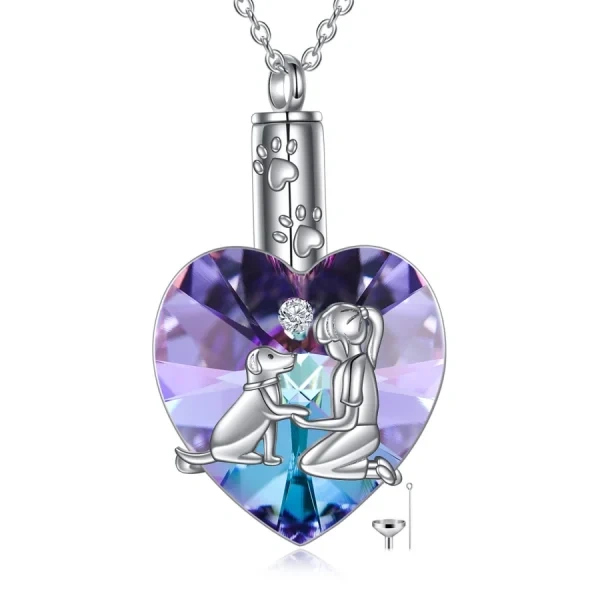 Sterling Silver Heart Purple Crystal Urn Necklace For Dog-0