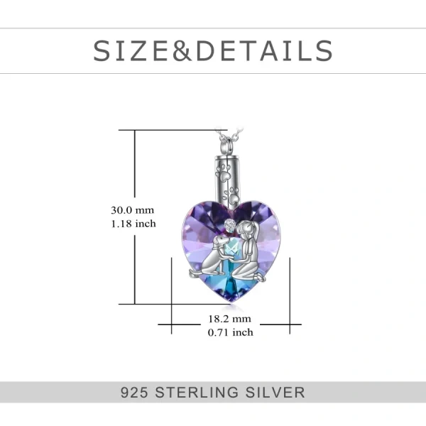 Sterling Silver Heart Purple Crystal Urn Necklace For Dog-1