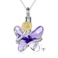 wholesale 925 Sterling Silver Purple Crystal Sunflower Butterfly Cremation Keepsake Urn Pendant Necklace for Ashes Women's Memory Jewelry-0-0