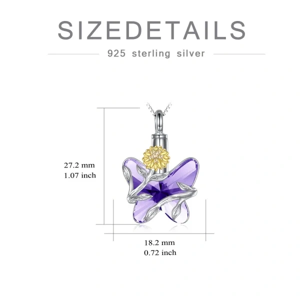 Sterling Silver Sunflower Butterfly Urn Necklace With Crystal-1