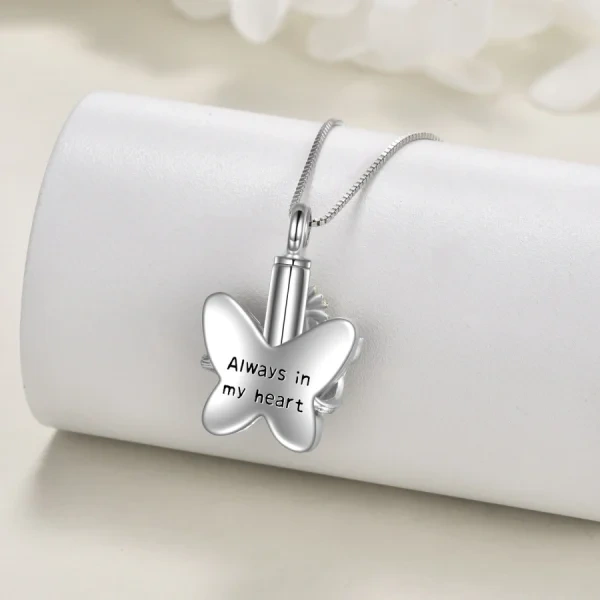 Sterling Silver Sunflower Butterfly Urn Necklace With Crystal-5