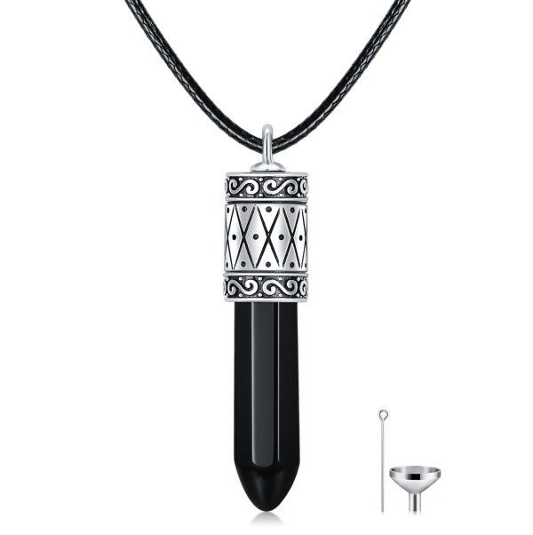 Sterling Silver Onyx Bullet Urn Necklace-0