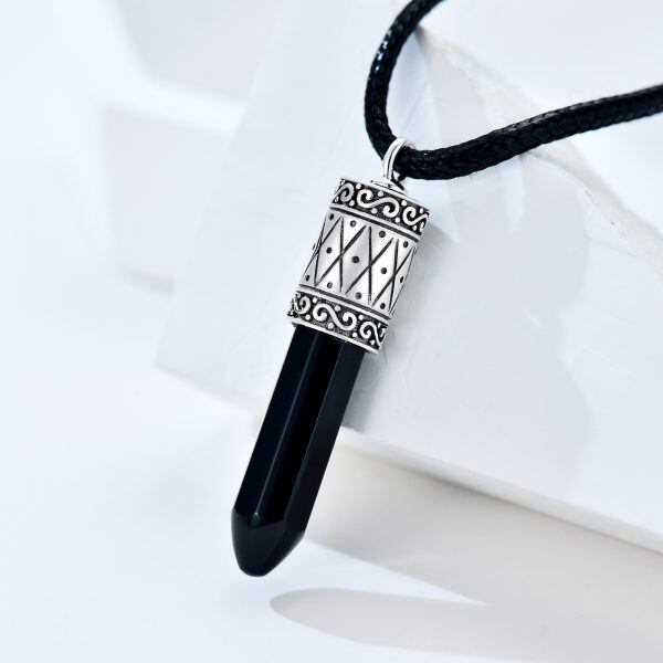 Sterling Silver Onyx Bullet Urn Necklace-4