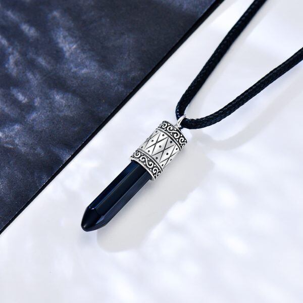 Sterling Silver Onyx Bullet Urn Necklace-5