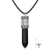 wholesale 925 Sterling Silver Black Onyx Bullet Shape Cremation Keepsake Pendant Necklace with Funnel and Fill Tool for Women- Oxidized/Oxidised