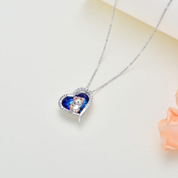 Sterling Silver Guinea Pig Heart Crystal Pendant Necklace-4