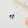 wholesale 925 Sterling Silver Blue Austrian Crystal Guinea Pig Heart Pendant Necklace for Women Girls-0-4