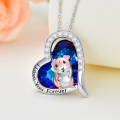 wholesale 925 Sterling Silver Blue Austrian Crystal Guinea Pig Heart Pendant Necklace for Women Girls-0-5