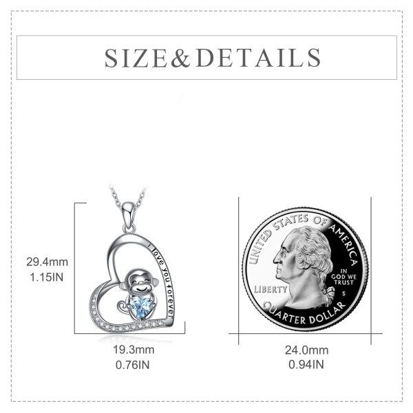 Stering Silver Heart CZ Monkey Pendant Necklace-1