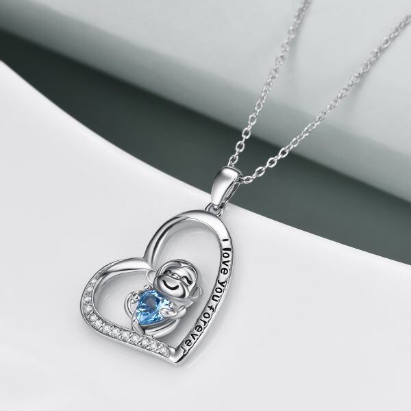 Stering Silver Heart CZ Monkey Pendant Necklace-3