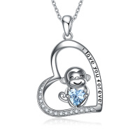 wholesale 925 Sterling Silver CZ Heart Monkey Pendant Necklace for Women Girls Daughter Birthday Gifts- Rhodium Plated