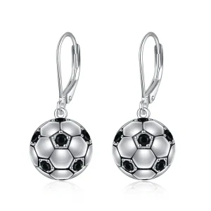 Sterling Silver 3D Soccer Dangle Drop Earrings-0