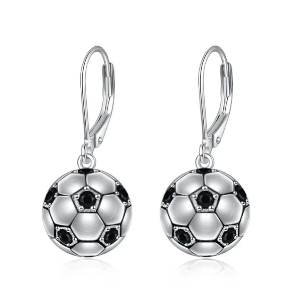 Sterling Silver 3D Soccer Dangle Drop Earrings-0