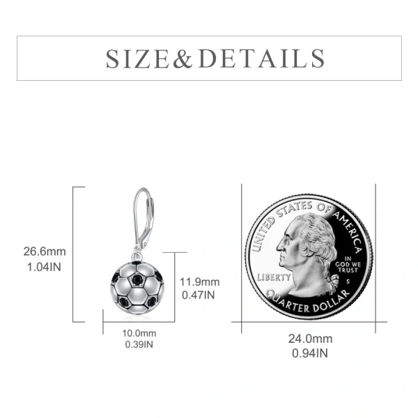 Sterling Silver 3D Soccer Dangle Drop Earrings-1