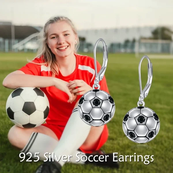 Sterling Silver 3D Soccer Dangle Drop Earrings-2