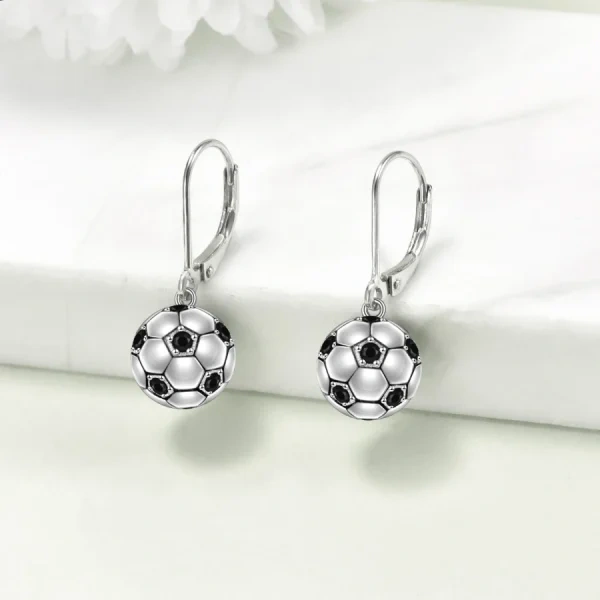 Sterling Silver 3D Soccer Dangle Drop Earrings-3