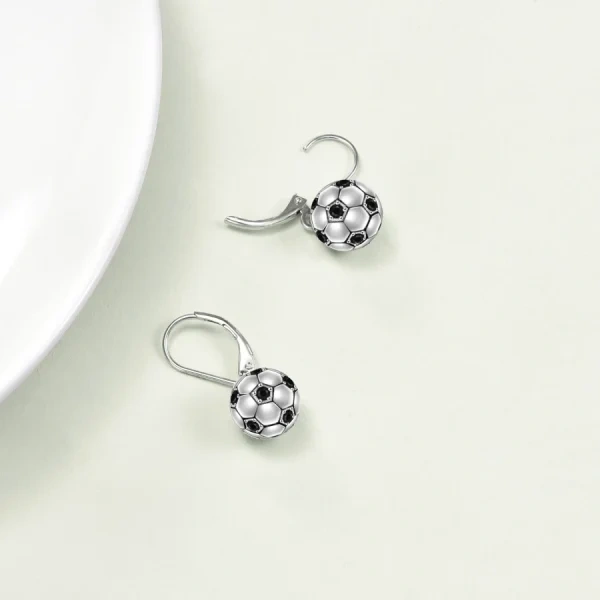 Sterling Silver 3D Soccer Dangle Drop Earrings-4