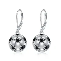 wholesale 925 Sterling Silver Black Crystal Soccer Ball Drop Earrings for Women Sporty s- Rhodium Plated
