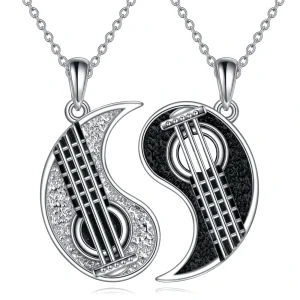 Sterling Silver Yin Yang Guitar Couple Pendant Necklace-0