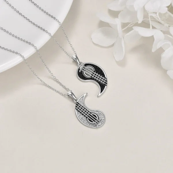 Sterling Silver Yin Yang Guitar Couple Pendant Necklace-4